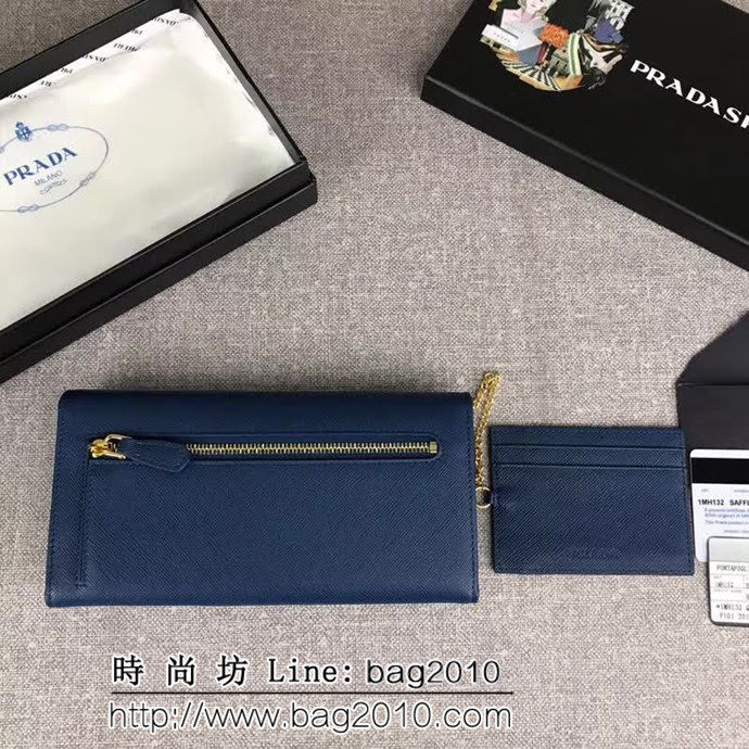 PRADA普拉達 經典爆款 頂級原單十字紋牛皮 女士翻蓋錢夾 配鏈條 1MH132 DD1415